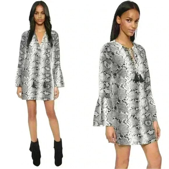Elizabeth James 100% Silk Snakeskin Bell Long Sleeve Tunic Dress Size Small - Picture 1 of 10